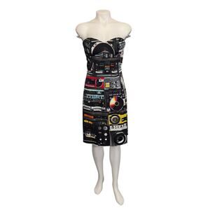 New NWT Moschino Couture Stereo Print Strapless Dress Size 8 Multicolor